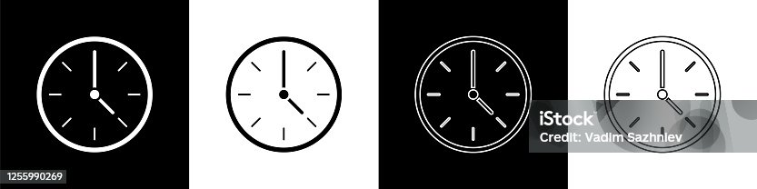 istock Set Clock icon isolated on black and white background. Time symbol. Vector Illustration 1255990269
