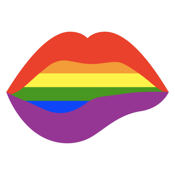 istock Rainbow colored lips. Flag of LGBTQ+ community on lips. Vector illustration for stiker, pin, greeting card, poster, patch, t-shirt print. Vector LGBTQ+ icon isolated on wight background 1255992560