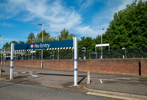 No Entry Sign in Bat & Ball Station near Sevenoaks in Kent, England