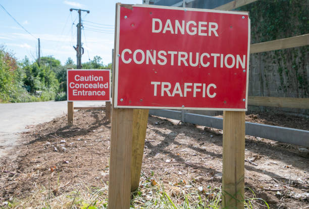 istock Construction Warning Signs in Pembury, England 1255992968