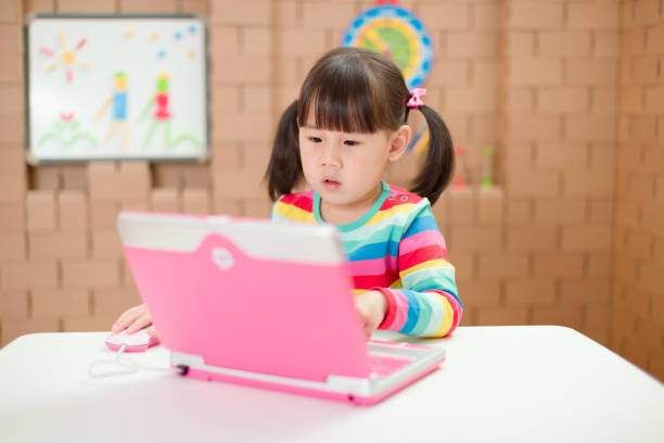 istock toddler girl using laptop for online learning during lockdown time 1255998612