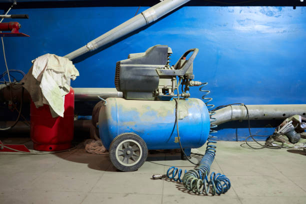 close up view for air compressor at car service or garage