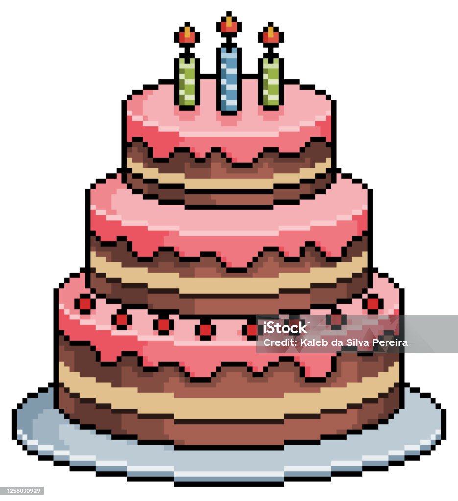 Pixel Art Birthday Cake 8bit Game Item On White Background Stock ...