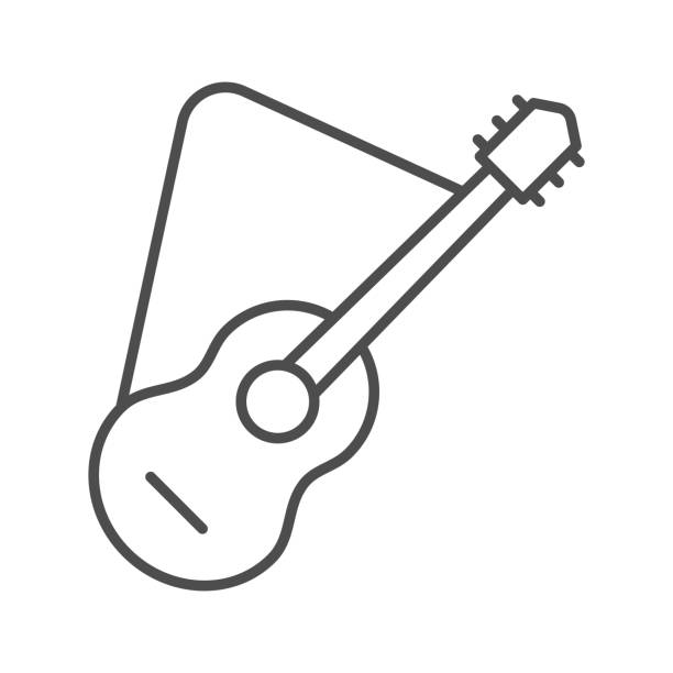 Guitar thin line icon, picnic concept, Music symbol on white background, acoustic guitar icon in outline style for mobile concept and web design. Vector graphics. Guitar thin line icon, picnic concept, Music symbol on white background, acoustic guitar icon in outline style for mobile concept and web design. Vector graphics guitar symbols stock illustrations
