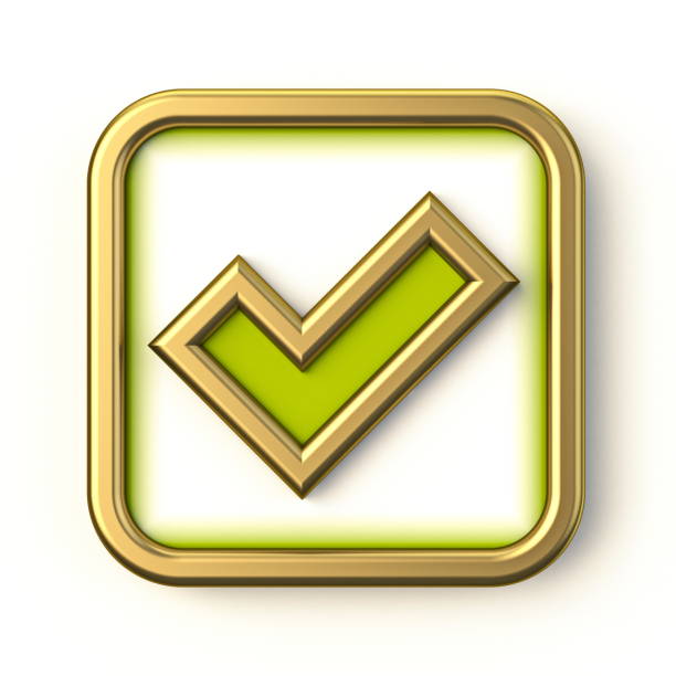 золотой зеленый квадратный знак проверки 3d - checkbox check mark gold correct стоковые фото и изображения