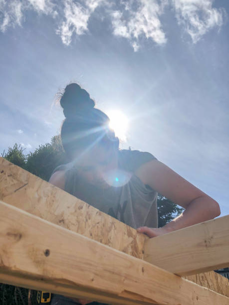 istock Carpenter Female at work building a shed 1256002186