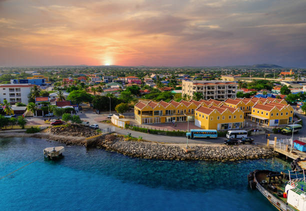 Port of Bonaire at Sunset stock photo