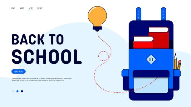 Vector illustration of Back to school landing page website template design decorative with school bag and light bulb