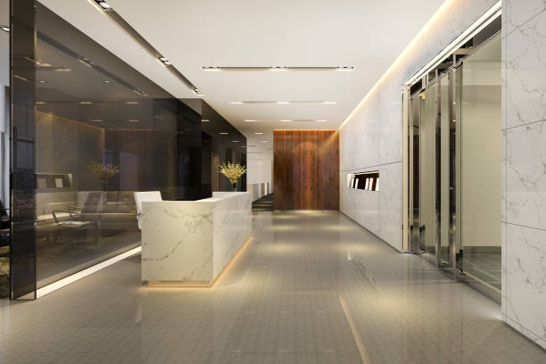 istock 3d rendering modern luxury hotel and office reception and lounge 1256011019