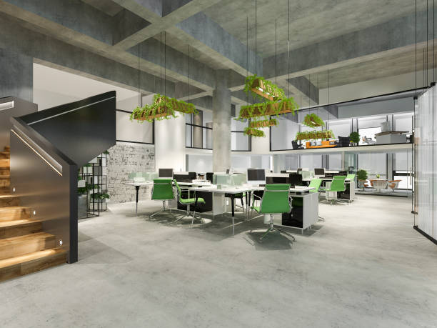 istock 3d rendering business meeting and green working room on office building 1256011026