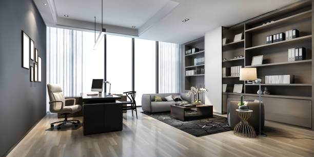 istock 3d rendering luxury business meeting and working room in executive office 1256011028