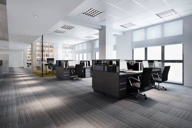3d rendering business meeting and working room on office building stock photo