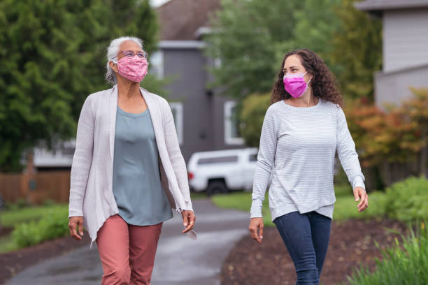 istock Two women wearing protective face masks enjoying the outdoors during Coronavirus 1256012768