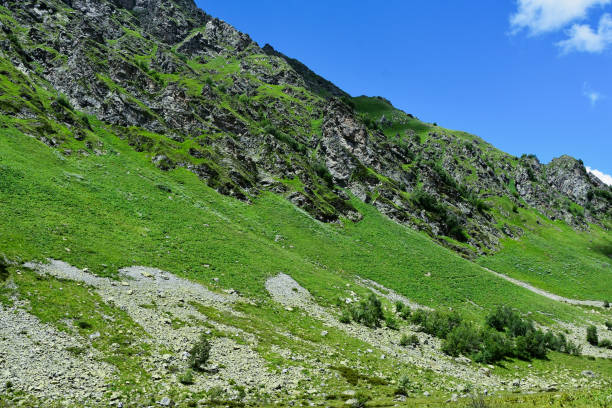 istock Summer mountains green grass and blue sky landscape. Caucasus mountains 1256015768
