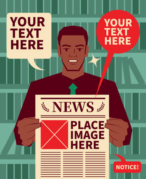 ilustrações de stock, clip art, desenhos animados e ícones de african-american ethnicity businessman (journalist, financial advisor, teacher, lawyer, politician) holding a newspaper and showing breaking news - violence newspaper crime newspaper headline