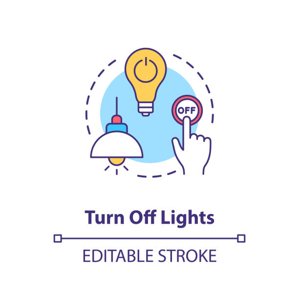 ilustraciones, imágenes clip art, dibujos animados e iconos de stock de desactive el icono del concepto de luz - luz electricidad y hogar