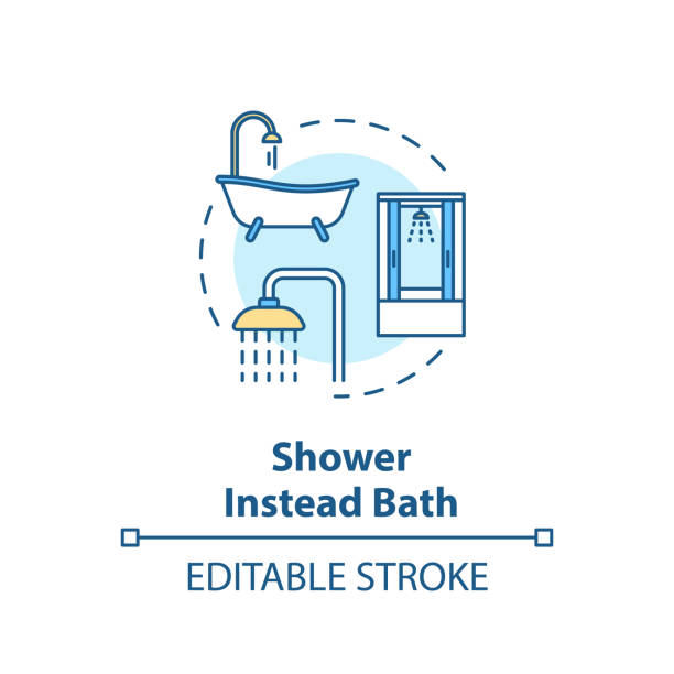 mandi sebagai gantinya ikon konsep mandi - sustainable bathroom ilustrasi stok