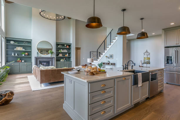 beautiful modern kitchen with all luxuries you could want - showcase interior imagens e fotografias de stock