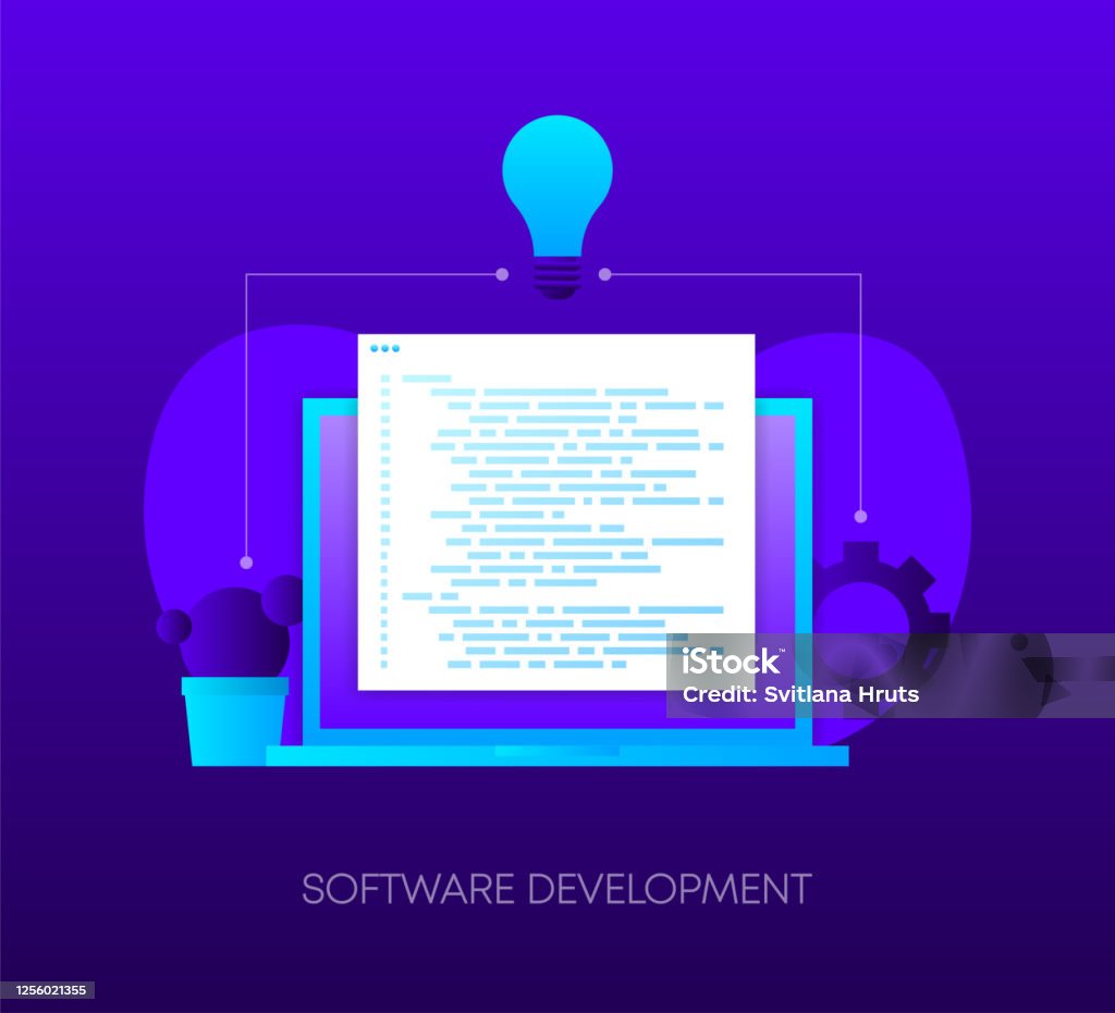 Software Development Programming Concept On Dark Gradient Background ...