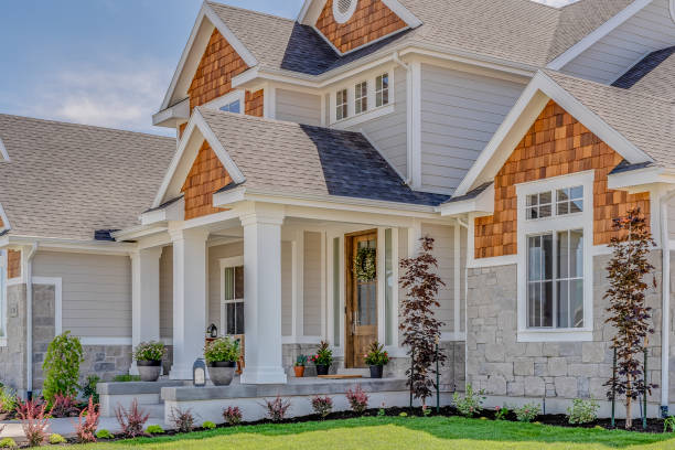 istock Beautiful new home with big front porch and entry 1256023760