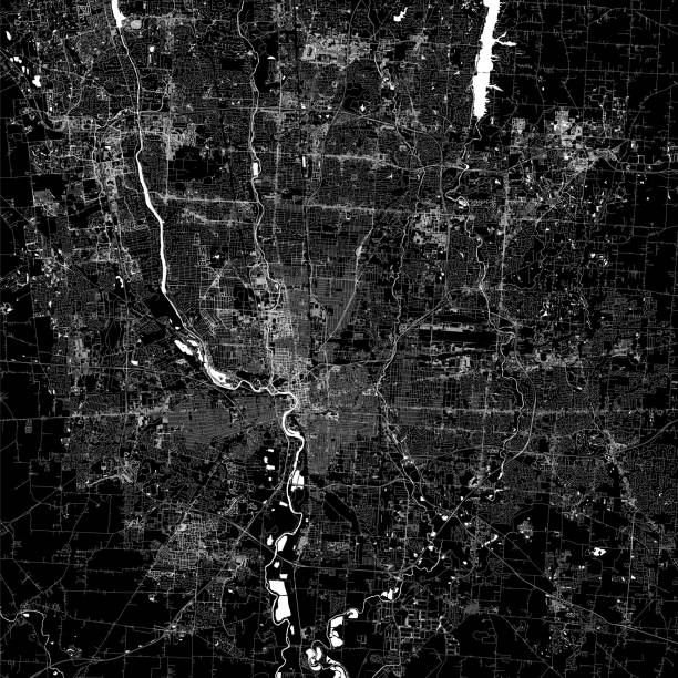 Columbus, Ohio Vector Map Topographic / Road map of Columbus, OH, USA. Original map data is open data via © OpenStreetMap contributors columbus ohio sign stock illustrations