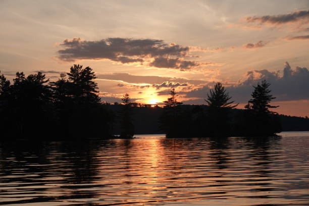 Maine islands in Moosehead Lake, Greenville, at the end of day