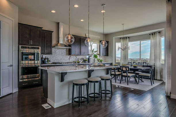 istock Elegant custom kitchen with new construction and appliances 1256027121