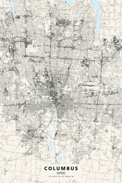 Columbus, Ohio Vector Map Poster Style Topographic / Road map of Columbus, OH, USA. Original map data is open data via © OpenStreetMap contributors ohio ohio statehouse columbus state capitol building stock illustrations