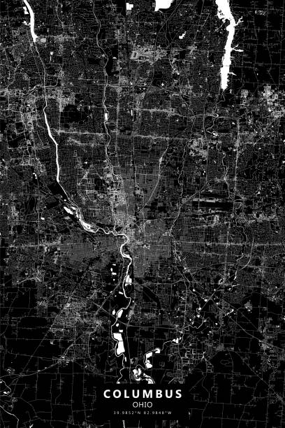 Columbus, Ohio Vector Map Poster Style Topographic / Road map of Columbus, OH, USA. Original map data is open data via © OpenStreetMap contributors columbus ohio sign stock illustrations