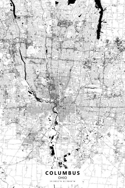 Columbus, Ohio Vector Map Poster Style Topographic / Road map of Columbus, OH, USA. Original map data is open data via © OpenStreetMap contributors ohio ohio statehouse columbus state capitol building stock illustrations