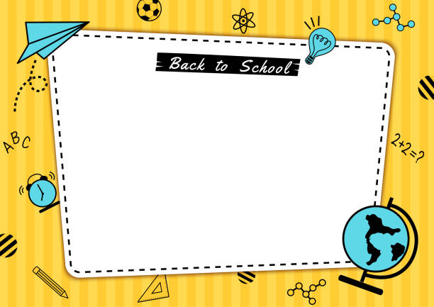back to school yellow Back to school with knowledge symbol yellow and blue background. back to schoo stock illustrations