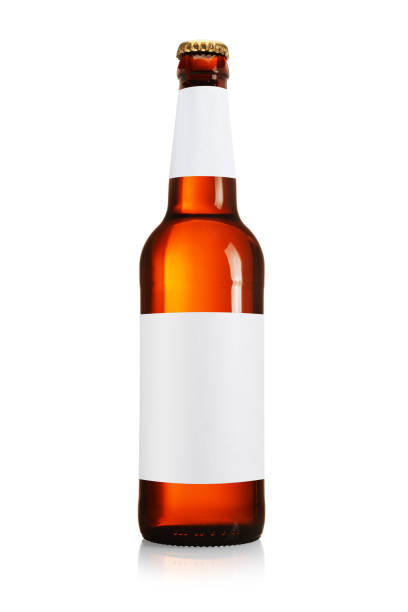 istock Brown beer bottle with blank label isolated on white. 1256034532