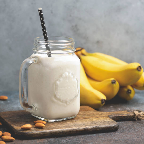 istock Vegetarian vegan almond banana smoothie 1256037802