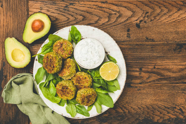 istock Spinach avocado falafel with yogurt dip sauce 1256037831