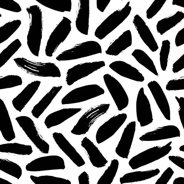 Vector illustration of Brush strokes vector seamless pattern. Black paint freehand scribbles, dash lines, dry texture.