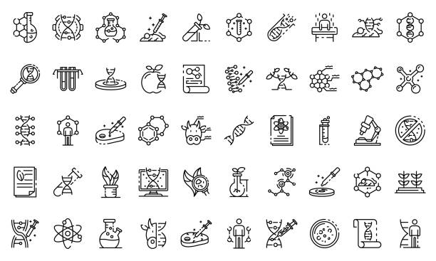 Genetic engineering icons set, outline style Genetic engineering icons set. Outline set of genetic engineering vector icons for web design isolated on white background genomics stock illustrations