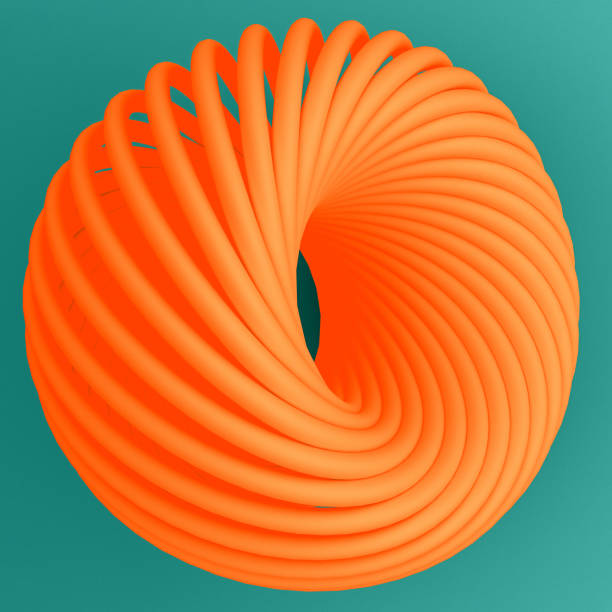 istock Color orange bright abstract 3D background of a intertwine wave curving and writhing surface on a dark turquoise background. 3D illustration with copy space 1256049233