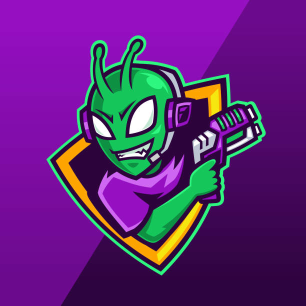 illustrations, cliparts, dessins animés et icônes de alien avec laser gun e-sport mascotte logo design - gun rounds