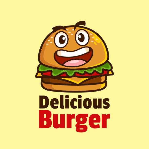 улыбка мультфильм талисман burger дизайн логотипа - chef food cooking sandwich stock illustrations