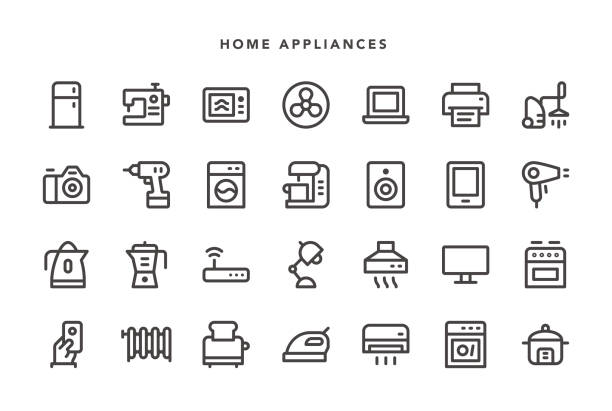 illustrations, cliparts, dessins animés et icônes de icônes d’appareils ménagers - appliance repairing clothes washer refrigerator