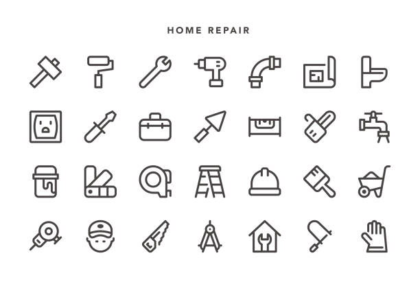 ilustrações de stock, clip art, desenhos animados e ícones de home repair icons - mechanic plumber repairman manual worker