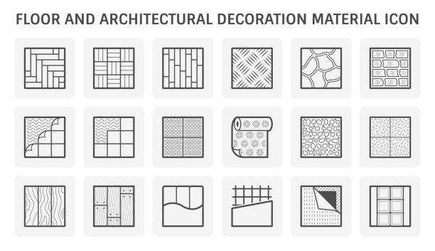Floor and architecture decoration material vector icon set design. Floor and architecture decoration material vector icon set design. concrete symbols stock illustrations