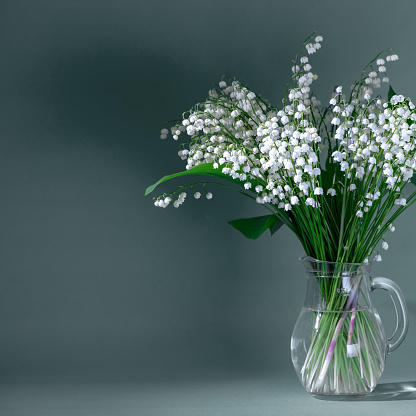 Bouquet of Lilies of the Valley isolated on white background. Selective focus.