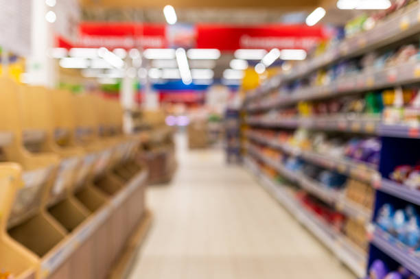 istock Supermarket and Shelves in blurry for background 1256061471