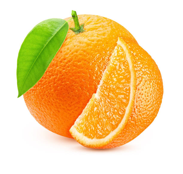istock ripe orange with a leaf and a slice sliced isolated on a white background 1256062789