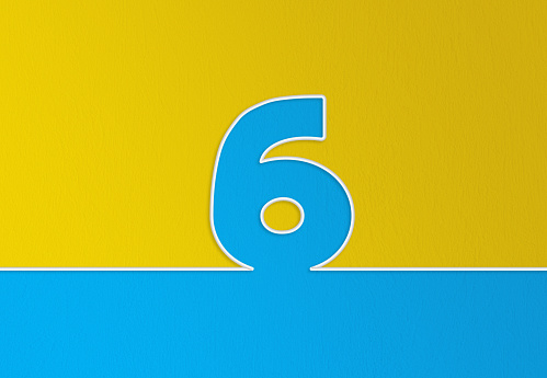 Cable and number 6 passing over yellow and blue background. Horizontal composition with copy space.