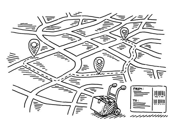 город карта доставка доставка маршрут рисование - map global positioning system cartography city map stock illustrations
