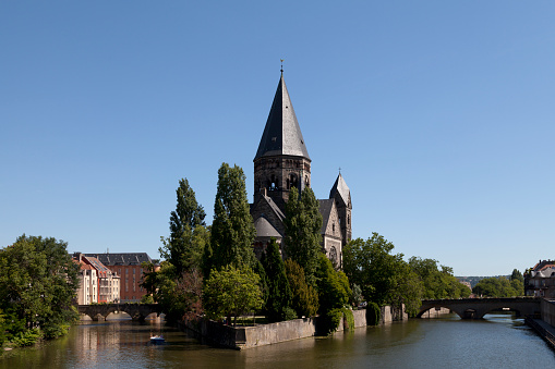 The Temple Neuf (English: New Temple) is a Protestant church in Metz located on place de la Comédie at the center of the Jardin d'Amour on the southwestern edge of Île du Petit-Saulcy, which is surrounded by the Moselle.