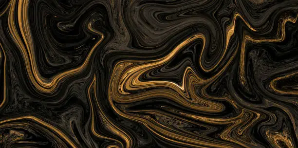 Black Golden Liquid Pattern Background With Design For Wall, Floor Tiles Background