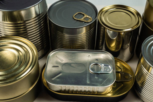 istock Mix of cans isolated on white background. 1256068898